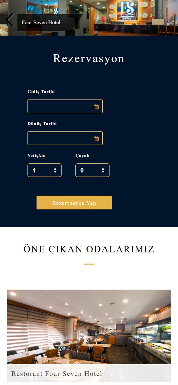 Four Seven Hotel web sitesinin mobil görünümü